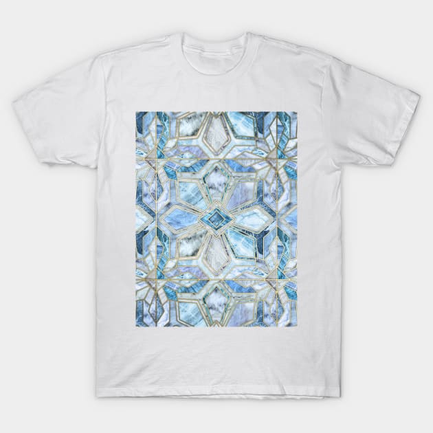 Geometric Gilded Stone Tiles in Soft Blues T-Shirt by micklyn